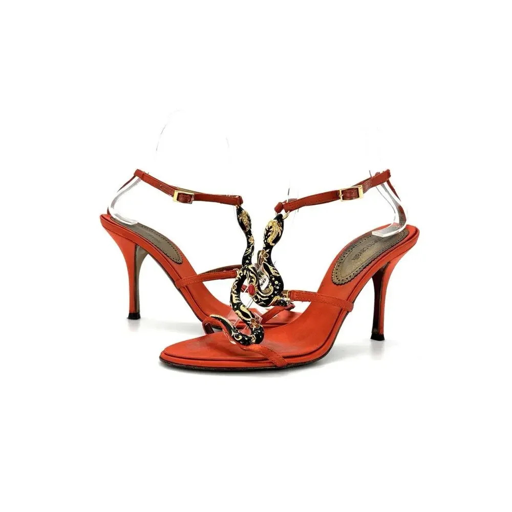 Vintage Roberto Cavalli Retro Snake Embellished Strappy Sandals 38